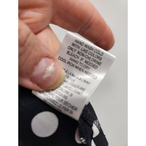 DR2 Womens Blouse Small Black White Polka Dot Crochet Trim Popover Casual Top - Picture 7 of 9